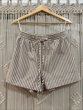 Commense Brown & White Striped Drawstring Women's Shorts